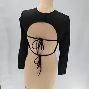 Womens Cropped Blouse Small Black Long Sleeve Cut Out Streetwear open back
